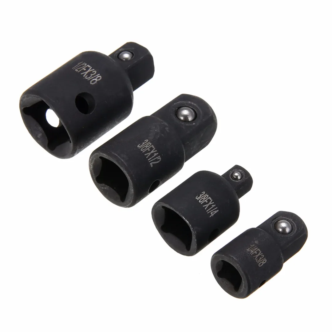 4pcs Black 1/2" 1/4" 3/8" Socket Ratchet Converter Reducers Adapter Set Garage For Power Tool