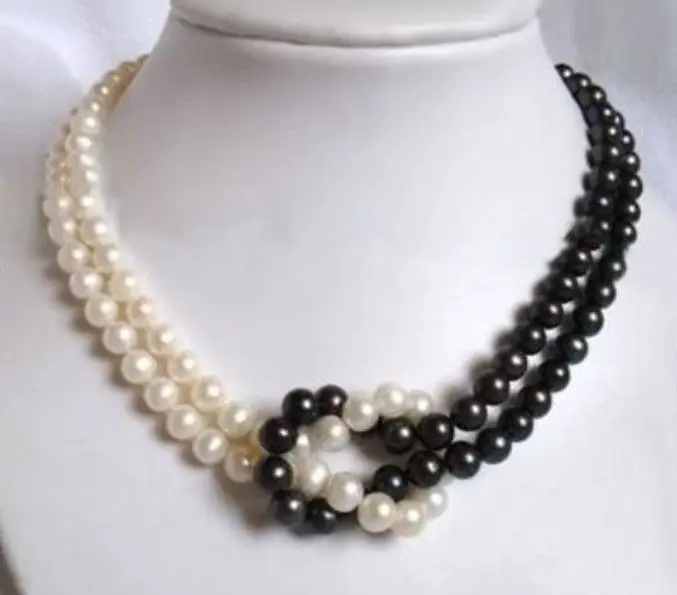 

Free shipping hot sale>>Fine 7-8mm Natural white&black Tahiti pearl necklace