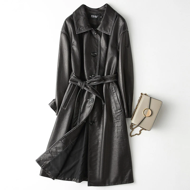 

Real Sheepskin Leather Jacket Korean Vintage Genuine Leather Jackets Autumn Winter Warm Long Coat Women Chaqueta Mujer ZL761