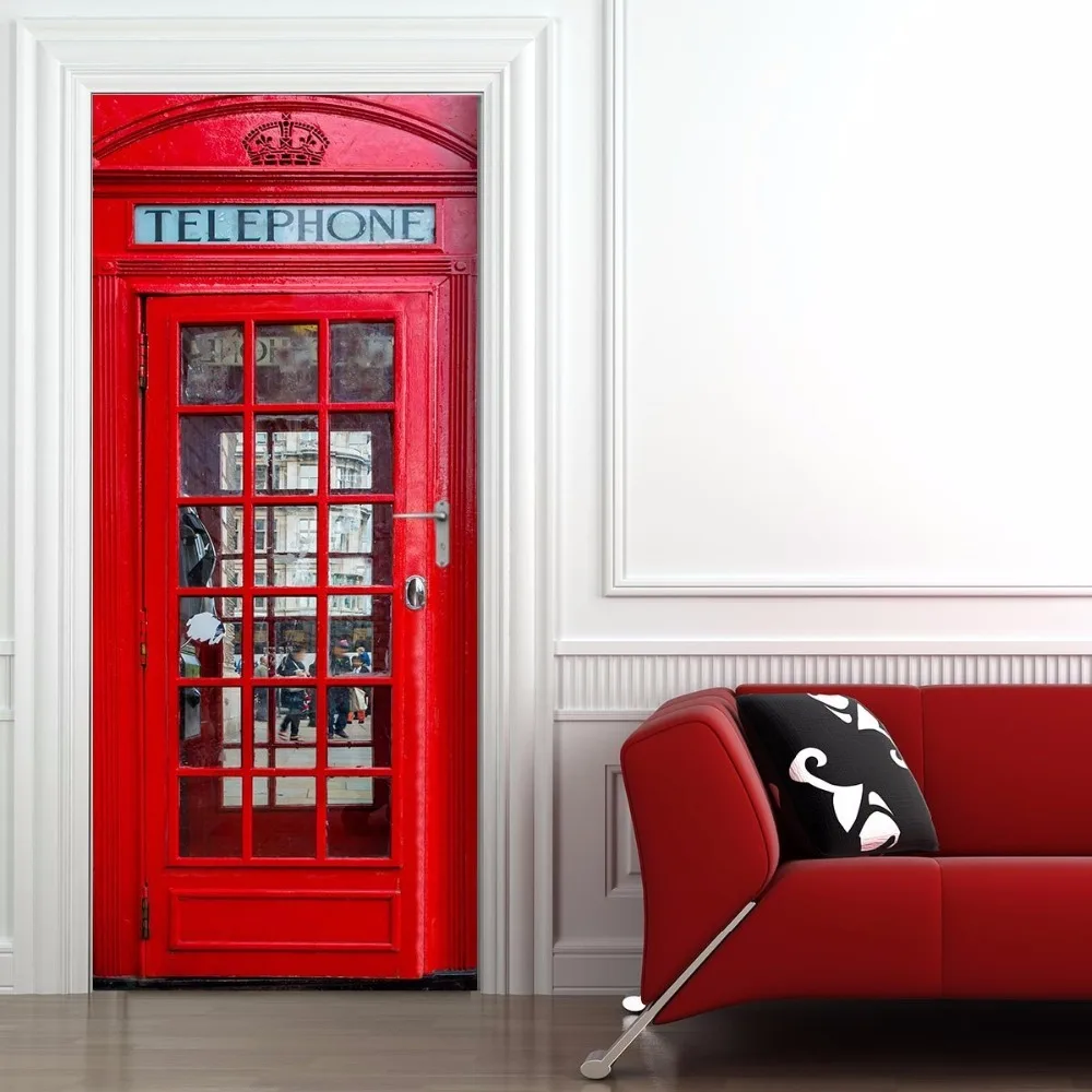 3D Pintu Boiler Telepon Dinding Stiker Kamar Tidur Rumah Dekor