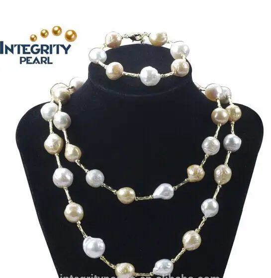

12mm natural south seas white pink pearl necklace bracelet