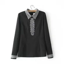 Nice Bestseller Women Elegant Blouse Spring Manual Beading Decorated Shirt Long Sleeve Blouse Casual Slim Hit Color Shirt EF118