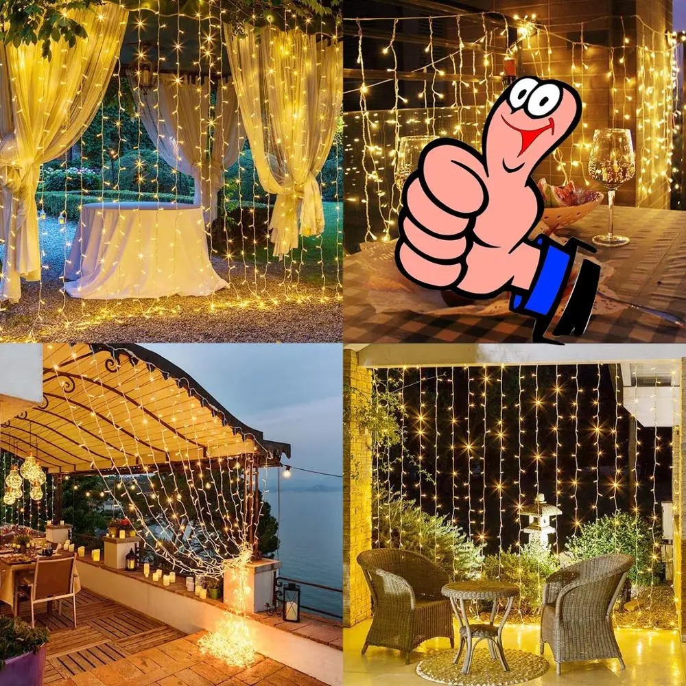 

9.8*9.8ft /3m*3m 31V 300 LED Window Curtain String Light Christmas Outdoor Indoor garland Wedding Party Home Garden Decoration