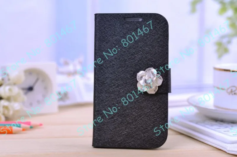New Silk Pattern Frosted Flip Case Leather for Samsung S4 Camellia Decoration 10pcs/ lot |
