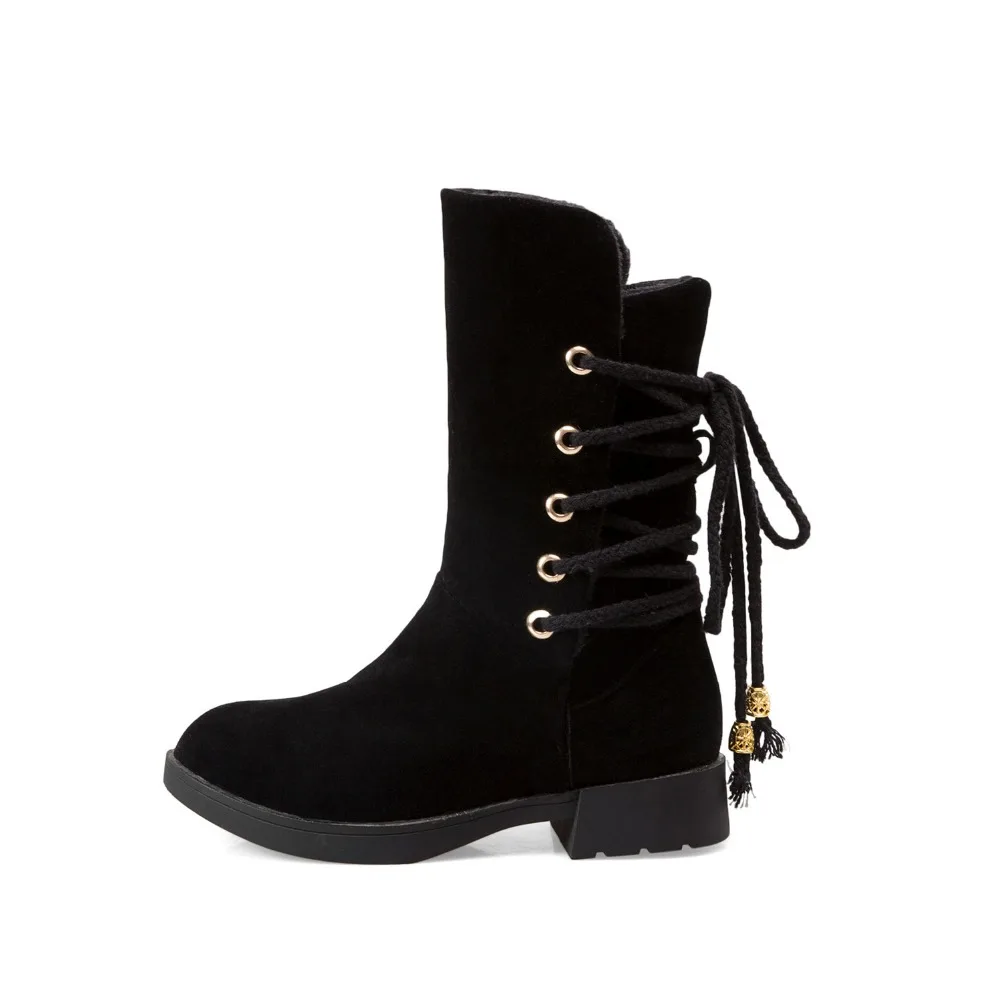 Оригинальные женские зимние ботинки до середины икры черно-Бежевые ботинки с круглым носком на квадратном каблуке теплая обувь серого и коричневого цвета женская обувь; американские размеры 4-10,5 - Цвет: T6062