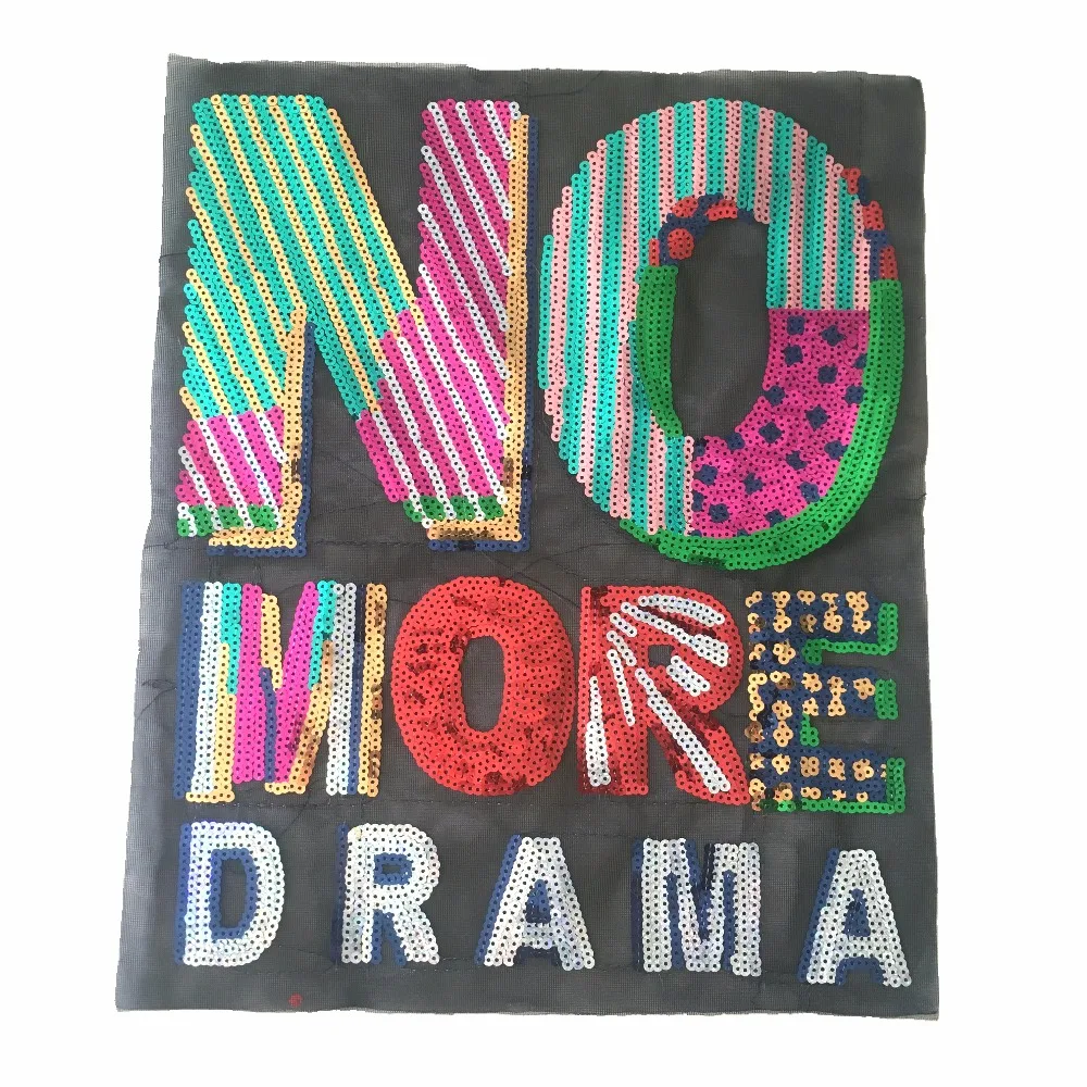 Oversized NO MORE DRAMA Square Sequins Patches T shirt Dress Adornment