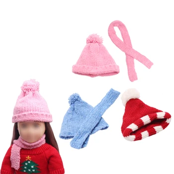 

18 inch Girls doll hat winter Red wool hat American newborn Baby toys blue Scarf fit 43 cm Baby dolls c182