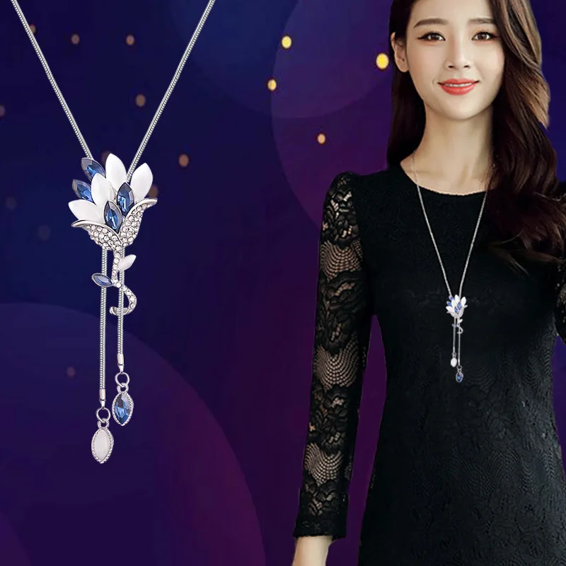 2018 New Flower Tassel Long Necklace Temperament Women Pendant Dress Accessories Sweater Necklace Korean Jewelry