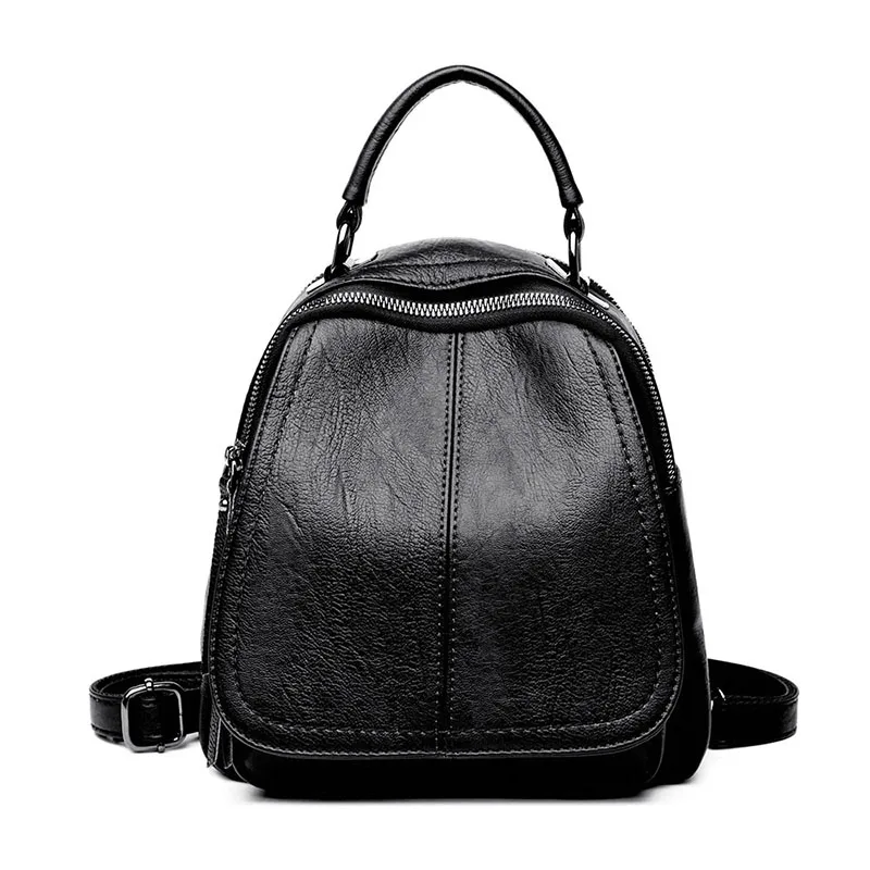 Новинка, многофункциональный женский кожаный рюкзак для девочек-подростков, школьная сумка, рюкзаки на плечо для путешествий, Mochila Feminina, рюкзаки - Цвет: Black