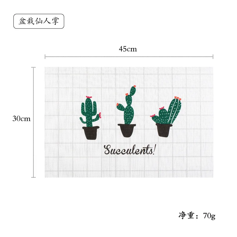 Креативный домашний коврик в скандинавском стиле из ПВХ с принтом в японском стиле, изоляционный коврик для студенческого стола с изображением единорога, Западный коврик для еды - Цвет: Plaid cactus