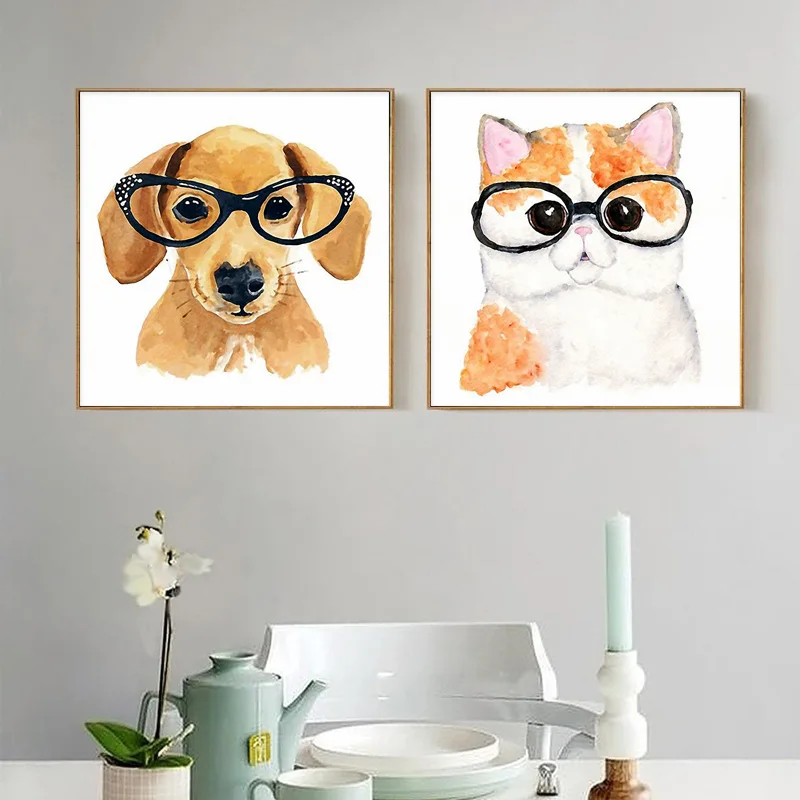 Us 13 35 39 Off Aliexpress Com Buy Glasses Cat And Dog Pattern Full Diamond Painting Cartoon Simple Style Children Bedroom Living Room Decoration