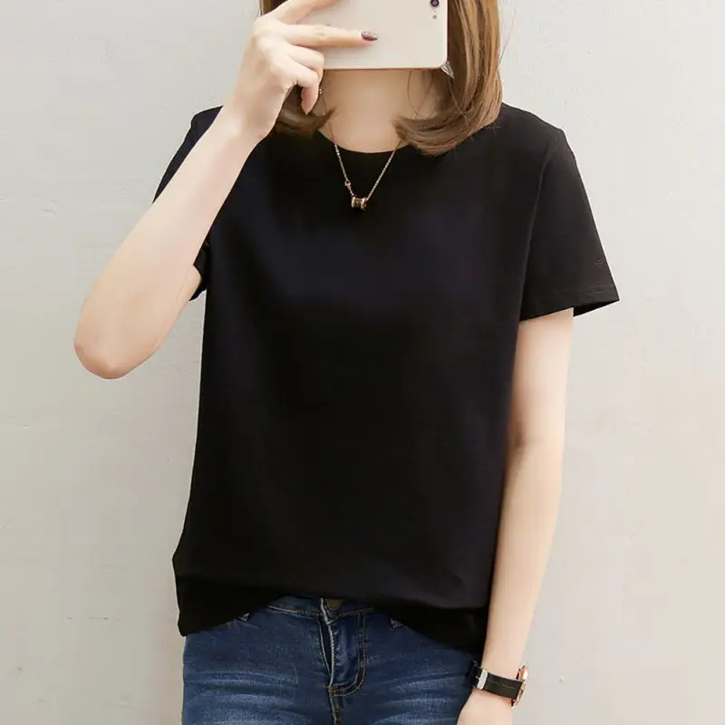 

2019 Fashion T Shirt Women Elastic Basic T-shirts Female Casual Tops Short Sleeve T-shirt