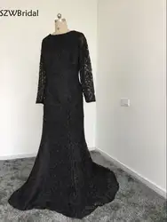 Новое поступление черные кружевные Вечерние платья Русалка Vestido de festa с длинным рукавом вечернее платье vestido longo торжественное платье