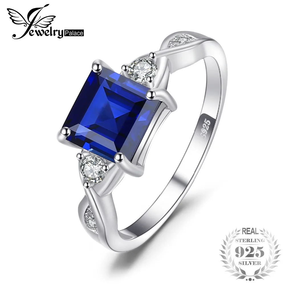 

JewelryPalace Anniversary 2.3ct Created Sapphire 3 Stone Ring Genuine 925 Sterling Silver Fine Jewelry Birthday Gift for Women