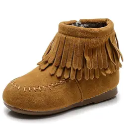 MHYONS/бахромой ботинки для девочек с мехом, толстая, теплая, детская, обувь 2018 обувь для женщин и девушек; Одежда высшего качества для детей