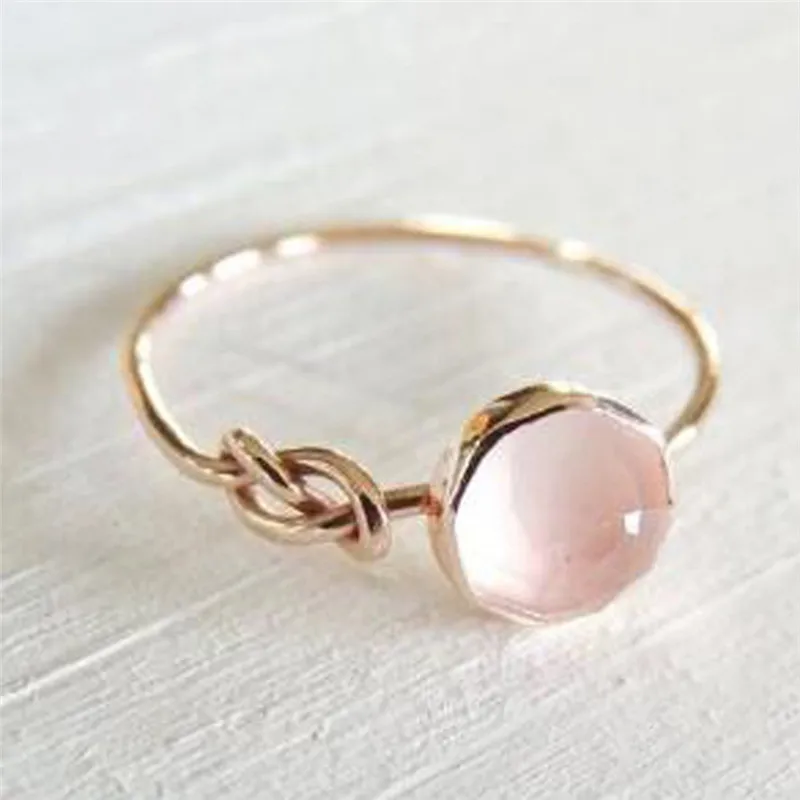 BOAKO Hot Sale Pink Crystal Moonstone Rings European Fashion Female Creative Knot Rings Plated Rose Gold Color Jewelry anillos