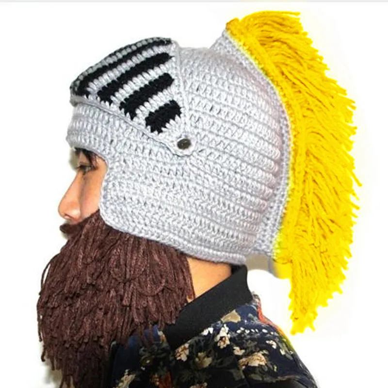 BomHCS забавные зимние теплые шапки с бородой для косплея Римский рыцарь вязаный шлем оригинальные варварские шапочки ручной работы мужские шапки