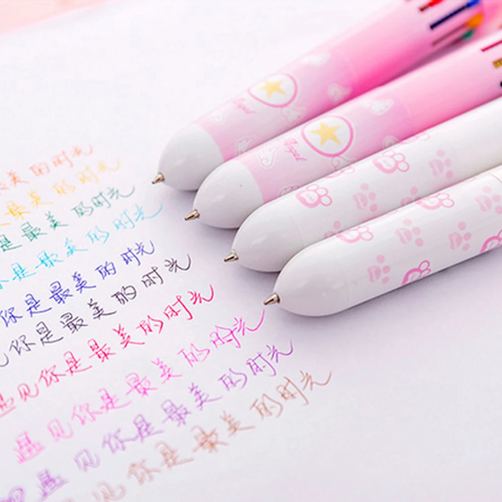 Cartoon-pink-paw-10-in-1-multi-colored-ballpoint-pen-push-type-pen-stationery-canetas-material (4)