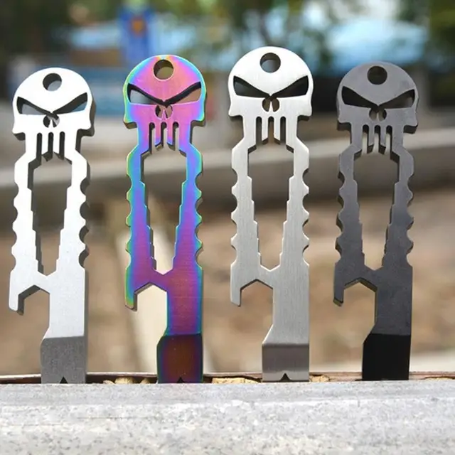 LumiParty Outdoor Multi-functional Stainless Skull EDC Survival Pocket Tool Key Ring Chain Bottle Opener Survival Tool 4 Color
