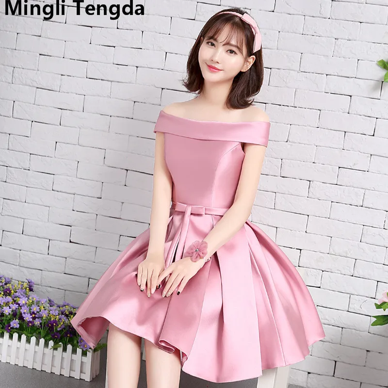 Mingli Tengda розовые короткие платья для невесты вырез лодочкой, для подружки невесты платье Плюс Размер Новая Свадебная вечеринка недорогое платье для выпускного вечера