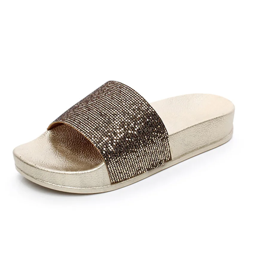 Cheelon Обуви 2017 Женщин Летом Плоским Тапочки Повседневная Слайды Открытый Bling