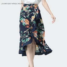 Summer Women Floral Skirt High Waist Irregular Ruffle Wrap Mermaid Flowers Midi Skirts Sexy Streetwear Female Fashion Bottoms