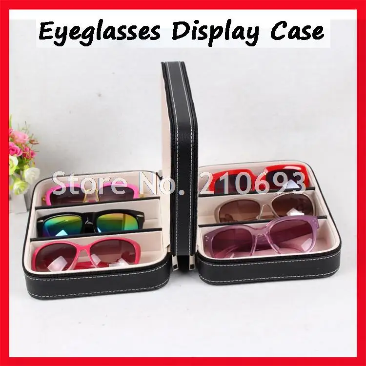 

6D PU leather portable sunglasses display case, eyeglass display box, suitcase with zipper, for holding 6pcs of sunglasses
