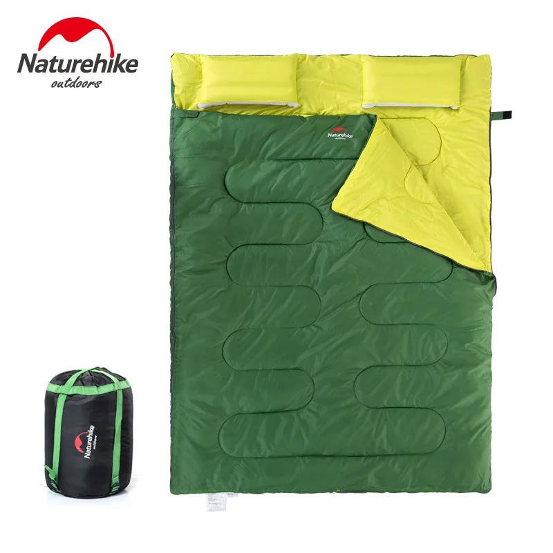 Двойные спальные мешки Naturehike для пар, спальный мешок для кемпинга, походов, 2,15 м* 1,45 м, портативный спальный мешок, подушка