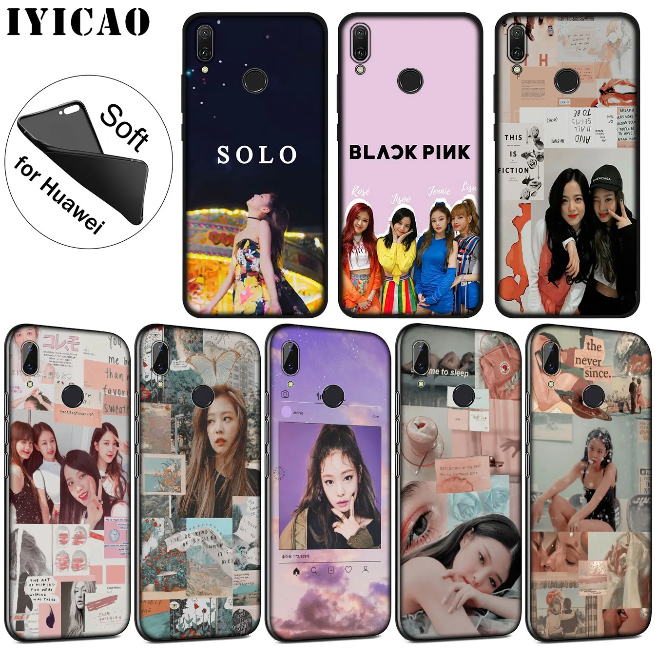 

IYICAO jennie BLACKPINK Soft Silicone Phone Case for Huawei P20 Pro P10 P9 P8 Lite Mini 2017 2015 P Smart 2019 TPU Black Cover
