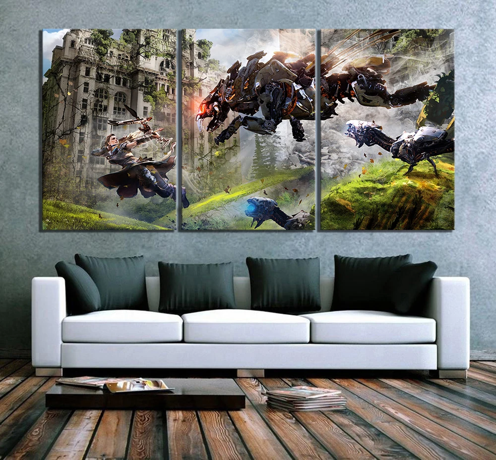 Настенные художественные картины холст плакаты 3 панели Horizon Zero Dawn домашнее