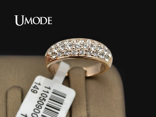 UMODE Классическое украшенное стразами кольцо с покрытием из розового золота 18к