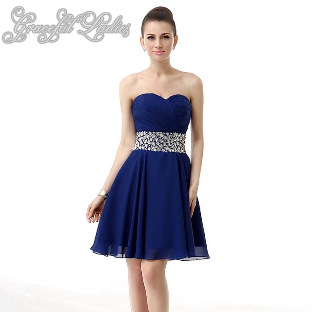 Real Photo Chiffon Short Royal Blue Prom Dresses Knee Length