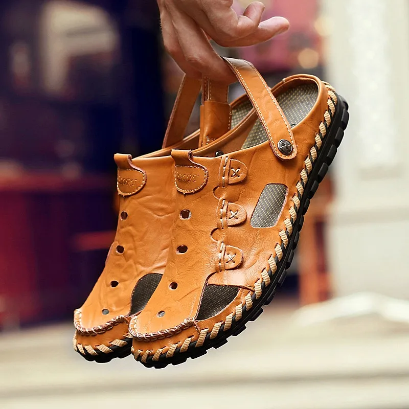 

2019 Summer PU Leather Outdoor Men's Shoes Men Sandals For Male Casual Shoes Water Walking Beach Sandalias C4