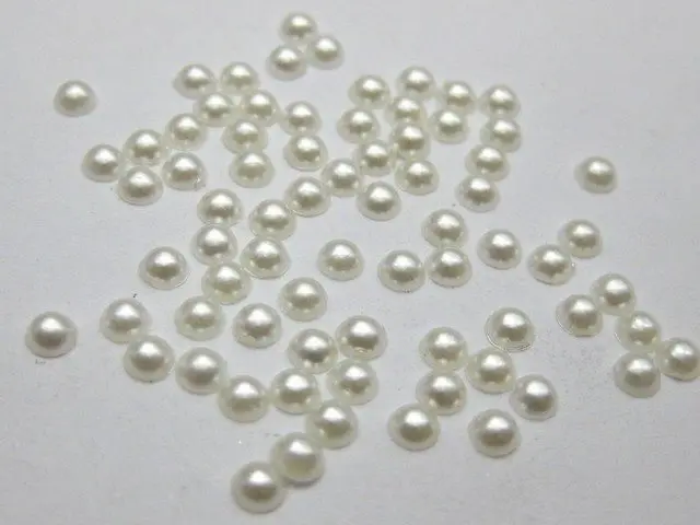 

2000 Ivory Half Pearl Gems Flatback Bead 3mm Nail Art Tips +Storage Box