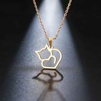 

DOTIFI Stainless Steel Necklace For Women Lover's Gold And Silver Color Cat Exquisite Pendant Necklace Engagement Jewelry