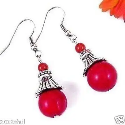 

Free Shipping >> new hot BeautyTibet Tibetan silver red earrings