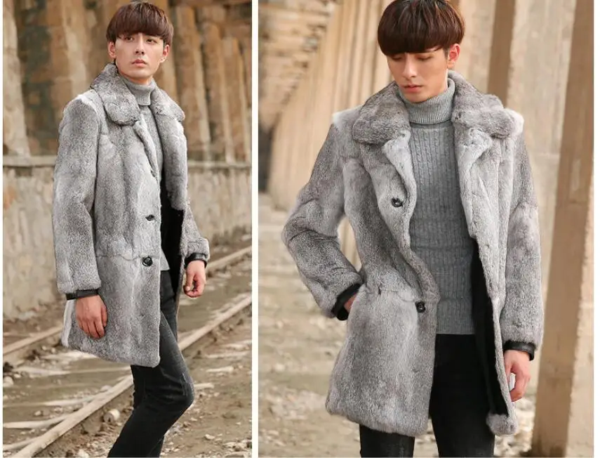 Cheap Winter Overcoats For Men Real Fur Coat From Nature Full Pelt Rabbit Furs Fashion Turn-down Collar Outerwear Rabbit Jackets 2018 7