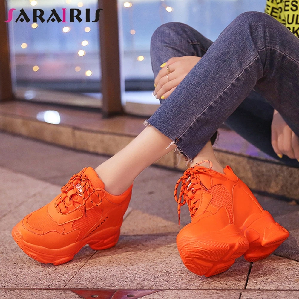 

SARAIRIS Fashion women's Sneaker Woman Air Mesh Thick Heels Height Increase Shoes Woman Platform Student Street Shoes Woman