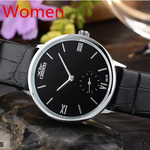 Новое поступление, черные/белые кожаные часы для влюбленных, подарок для мальчика или девочки, модные женские кварцевые часы CHENXI, пара наручных часов - Цвет: Women black watch