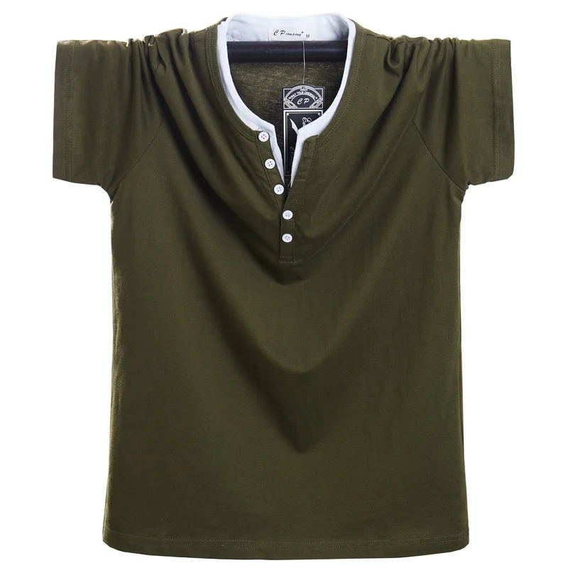 

Plus Size 6XL 7XL 8XL 95% Cotton Henry Collor Orange Green Purple Casual Short Sleeve T-Shirt Men Elastic 130kg 140kg 150kg