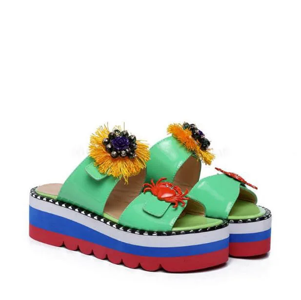 

real picture 2017 summer mixed colors women slippers fashion appliques ladies shoes flower sandals mujer vacation slippers