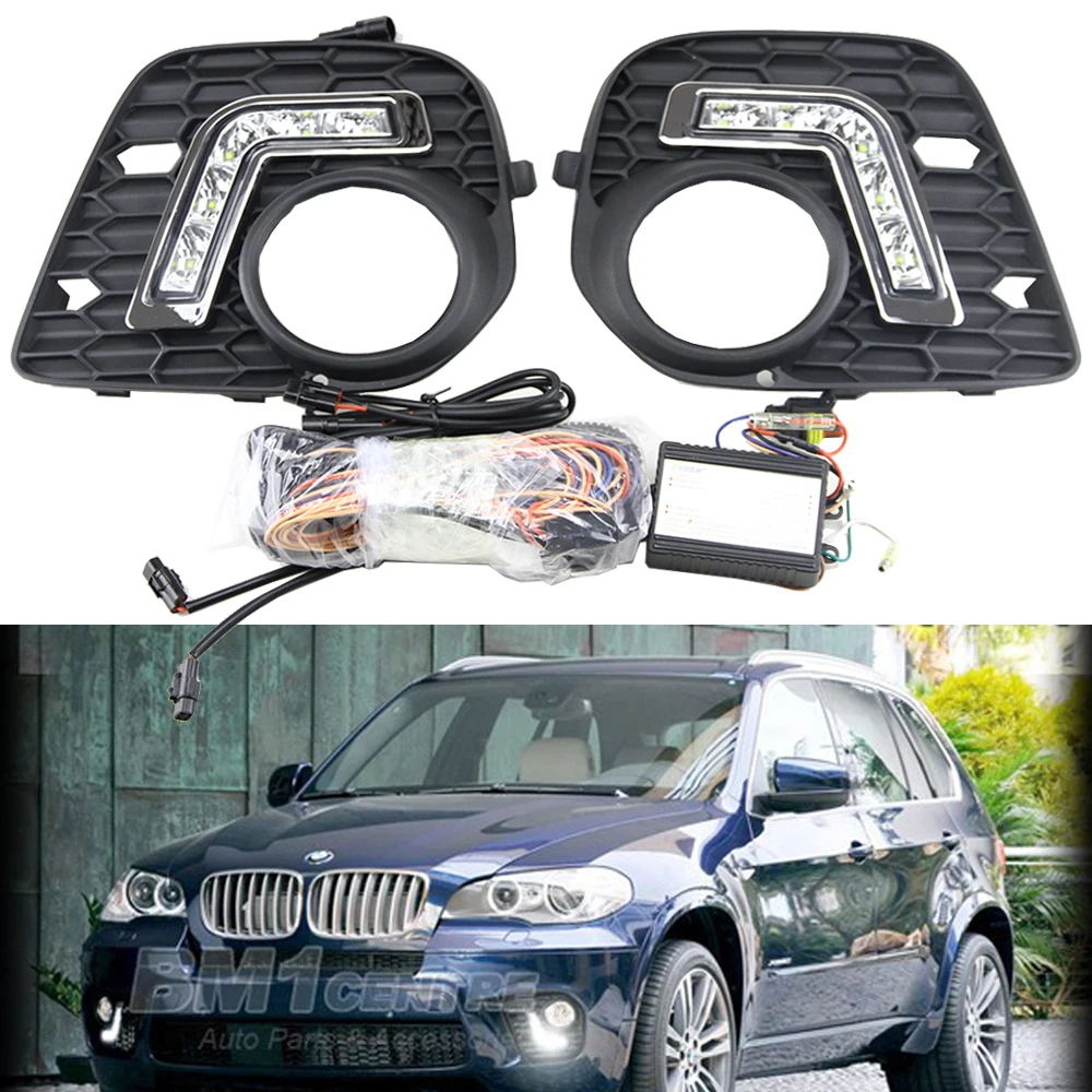 Amopacorp LED DRL Daytime Running Lights For 2011-2013 Mercedes W204 C-Class - Chrome Trim, 6000K White, Pair (Left & Right)