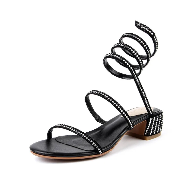 Sommer Quadratische Frauen Kid Apricot Gladiator Fersen Schlange Damen Bling Strass Stil Suede Schuhe Neue Wetkiss schwarzes 2018 Sexy Sandalen ECOBpqR