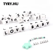 TYRY.HU 500Pcs 12mm Silikon Perlen Brief Baby Beißring Perlen Name auf Schnuller Kette Clips Kauen Alphabet Perlen Baby spielzeug