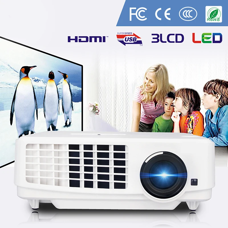 

VIVICINE 1080p Home Projector 3800Lumens Optional Android 7.1 WIFI 3LCD HD Portable Multimedia Video Proyector Beamer HDMI USB