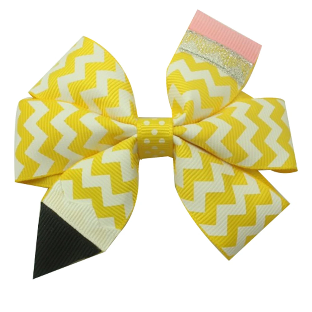 

6 PCS Fashion Pencil Print Glitter hairBows Back To School Barrettes Elastic Hair Rope For Kids Hair Accessories