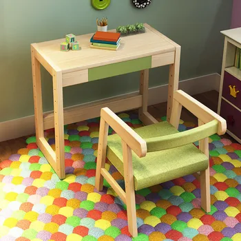 

Growth type can lift and adjust the log children tables and chairs High-quality solid wood children's study Desk and chair set