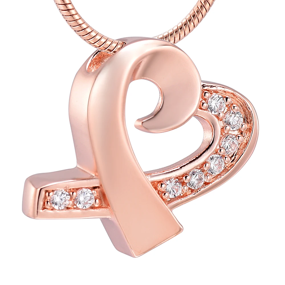 IJD8387 Rose Gold Cremation Necklace for Ashes,Clear Crystal Inlay Bow