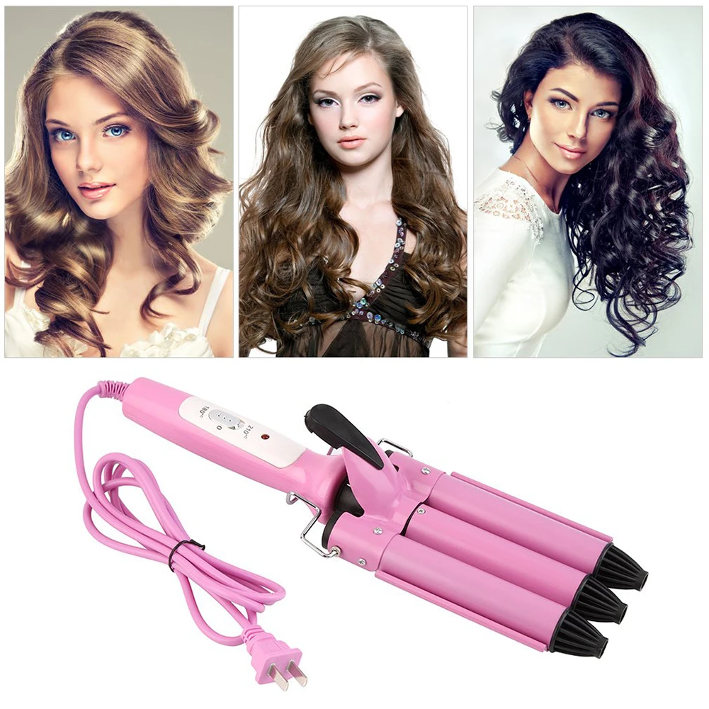 EU Plug 220V Hair Waver Wave Curler Ceramic Hair Curling Iron 3 Barrel Clamp Wave Curler