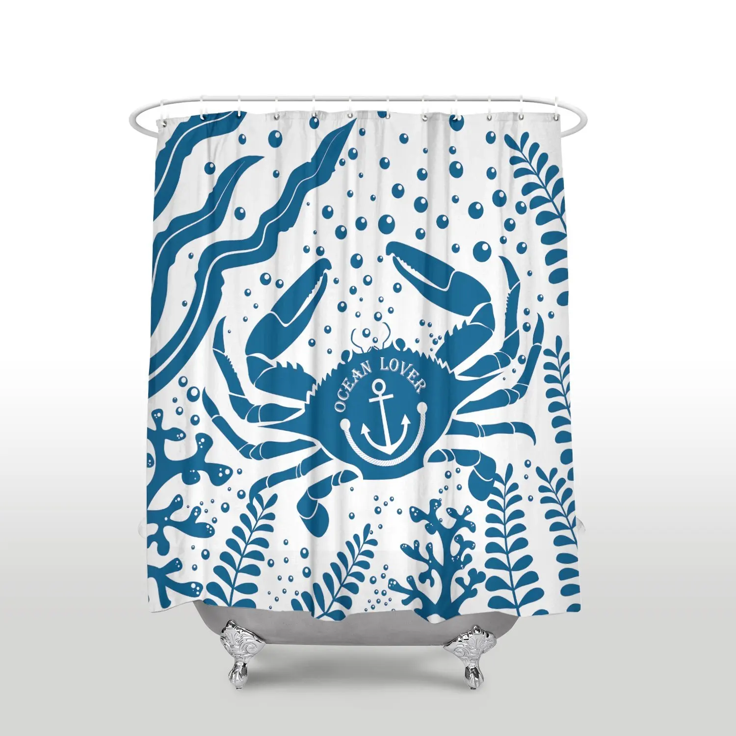 Mildew Resistant Waterproof Fabric Polyester Shower Curtains Liner Crab